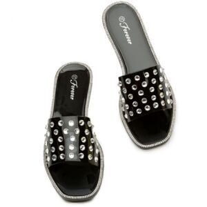 Jeweled Flat Jelly Sandals Black size 7